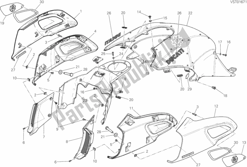 Alle onderdelen voor de Deksels, Tank van de Ducati Diavel Diesel USA 1200 2017
